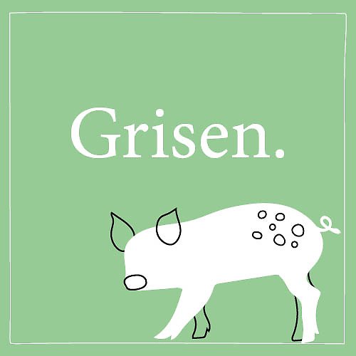 Illustrerad bild med grön bakgrund och en tecknad gris samt texten "Grisen".